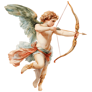 watercolor painting realistic vintage romantic of a cupid with bow and arrow isolated. png