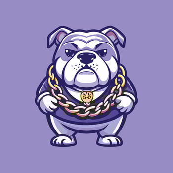 Cartoon Bulldog Adorned with Gleaming Gold Chain on White Background vector