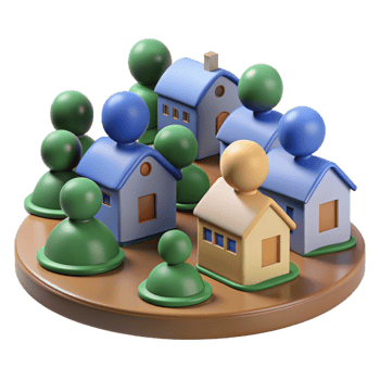 dramatic minimalist 3D Illustration of a Neighborhood premium png