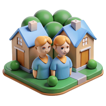 beautiful artistic 3D Illustration Twin Boys and Their Homes premium png