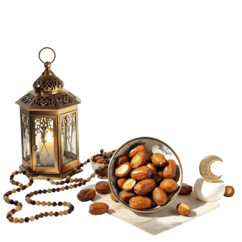 A bowl of dates, a lantern and a rosary png