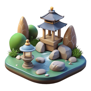 magnificent vintage 3D Stylized Zen Garden Illustration authentic png