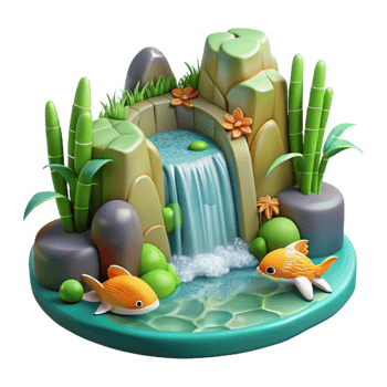 wonderful vintage 3D Cartoon Waterfall Pond Illustration original png