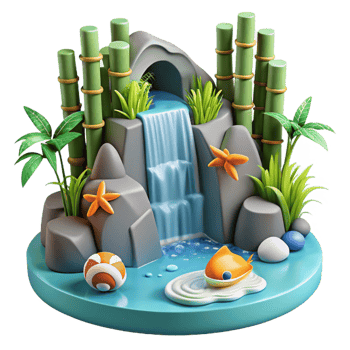 impressive rustic 3D Render Waterfall Oasis Illustration original png