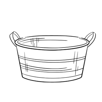 Aluminum basin with handles. line isolated illustration of washbowl, pot. Great for vintage village decor, gardening, and farm visuals, cards, stickers, sign, label. For eco-friendly projects. vector