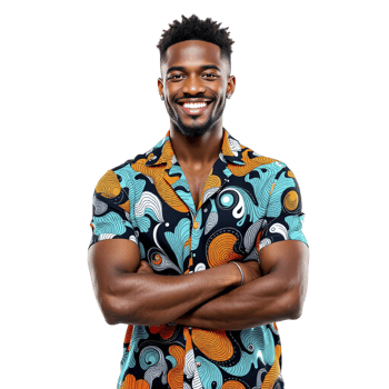 A man in a colorful shirt smiling png