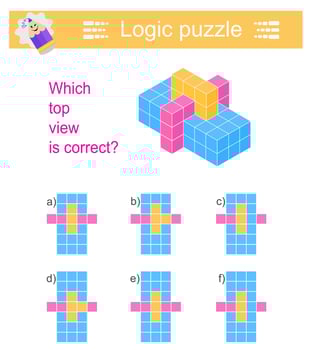 Logic puzzle for children. Printable worksheet. Answer is E vector