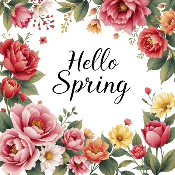 Floral background with the word hello spring png