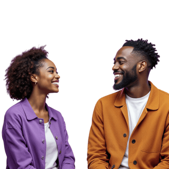 A man and woman are laughing together png