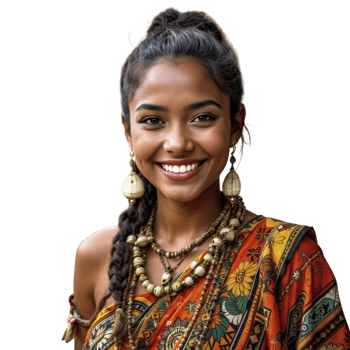 A smiling woman in a traditional sari png