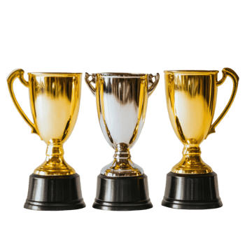 Elegant gold trophy cups displayed against a clean transparent background for award recognition and celebration, Gold Trophy Cups on transparent background png