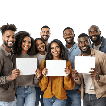 Group of people holding blank signs png