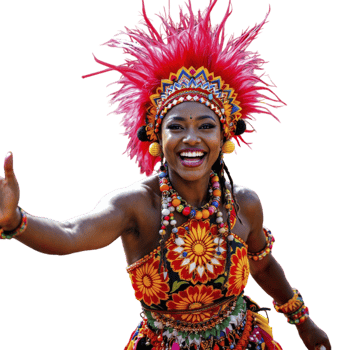 A woman in a colorful costume is smiling png