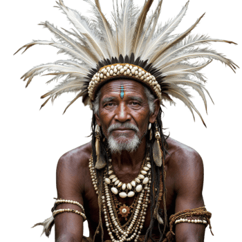 An old man wearing a headdress and feathers png