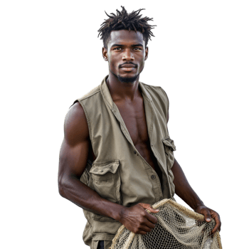 A man holding a net in his hands png