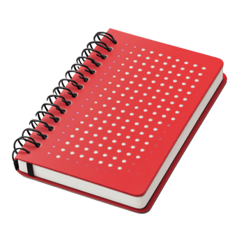 Bright red dotted notebook with a looped spine, perfect for jotting down ideas and notes at any time, The notebook has a dot point with a looped spine on transparent backgroundfile png