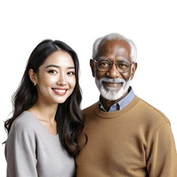 An older man and woman standing together png