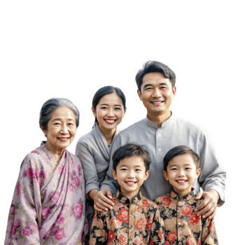 A family of four standing together in front of a black background png