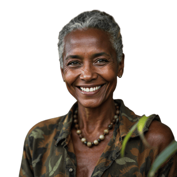 An older woman with gray hair and a green plant png