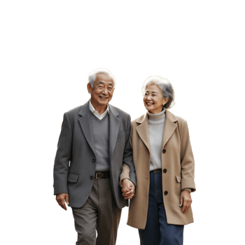 An older couple walking together png