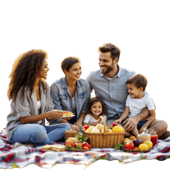 A family having a picnic on a blanket png