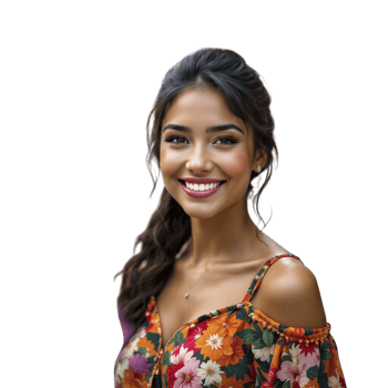 A woman smiling in a floral top png