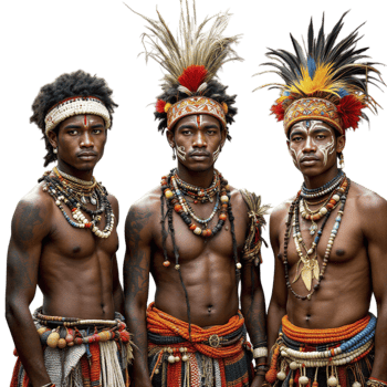Three men wearing tribal headdresses png