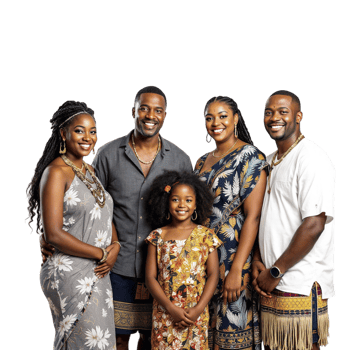 A family poses for a photo in front of a black background png