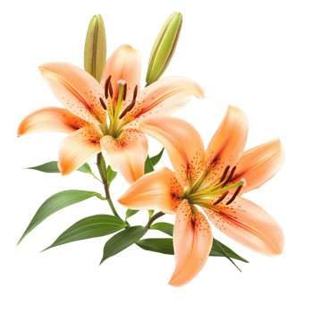 Graceful single lily flowers in soft peach hues isolated on a pristine transparent background for elegance and beauty, single lily flowers isolated on transparent background cutout png