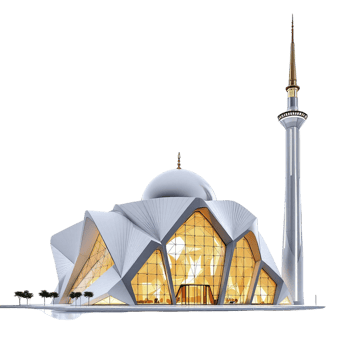 A white mosque with a tower and a tower png