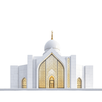 A white mosque with gold domes and a gold dome png