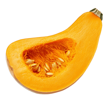 Fresh butternut squash slice showcasing vibrant orange flesh and seeds against a clean transparent background, butternut squash slice isolated on transparent background png