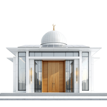 A white mosque with a dome and a gold dome png