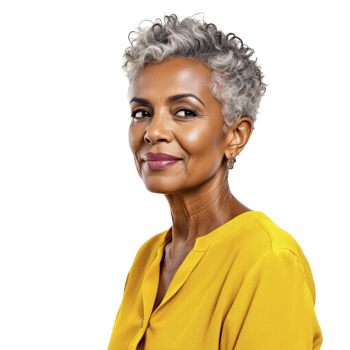 A woman with gray hair and a yellow top png