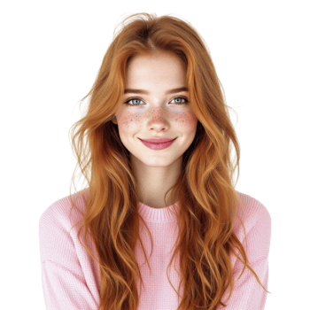 A woman with freckles on her face png