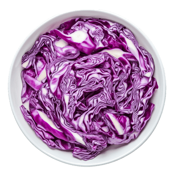 Freshly sliced red cabbage arranged in a bowl on a clean transparent background for healthy meal inspiration, sliced of red cabbage in plate on transparent background png