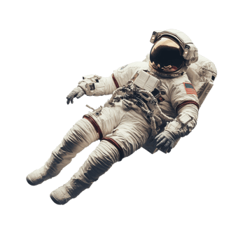 An astronaut floats gracefully in the vastness of space, surrounded by a transparent hue, Astronaut character in space suit floating in zero gravity on transparent background png