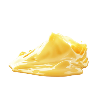 Butter melting on a smooth surface, capturing the rich texture and golden color in a serene, minimalist setting, Butter melting isolated Stock Photo png