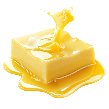Melting butter creating a golden pool on a colored surface, Butter melting isolated png