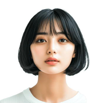 Portrait of a young Asian woman with sleek black hair against a neutral background during a daytime setting, protrait of a young asian woman with black flat hair isolated on transparent background png