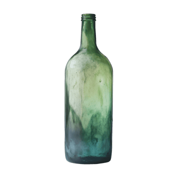 A capless green glass bottle stands upright against a plain background, showcasing its design and color, Green bottle no cap png