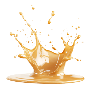 A golden caramel splash creates dynamic droplets against a crisp transparent background, showcasing texture and color vibrancy, Golden Caramel Splash isolated on transparent background png