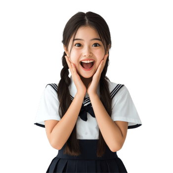 Happy Asian student girl in school uniform expresses surprise in cheerful setting at school, Surprise Happy Asian student girl in school uniform isolated transparent background png