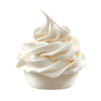 Fluffy whipped cream topping, swirled and perfect for desserts, set against a simple transparent background, Fluffy Whipped Cream Topping isolated on transparent background png