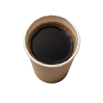 A top view of a warm black coffee cup resting on a clean transparent background during a quiet morning, Top view of a paper cup of black coffee on transparent backgroundfile png