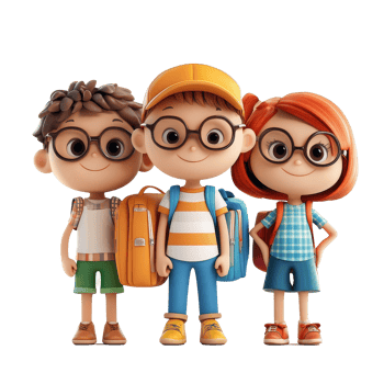 Cute cartoon student group posing together on a light background, 3D Cartoon Character Group Cute Student, Isolated on transparent background png