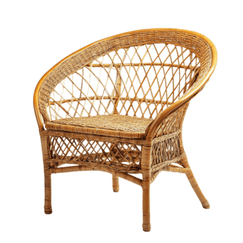 Stylish rattan chair showcasing intricate weaving design on a clean transparent background, Rattan chair isolated on transparent background png