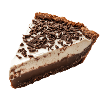 Delicious slice of Mississippi mud pie topped with chocolate shavings on a transparent background, mississippi mud pie slice isolated on transparent background png