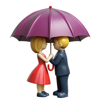 dramatic classic 3D Render Couple Under Umbrella high quality png