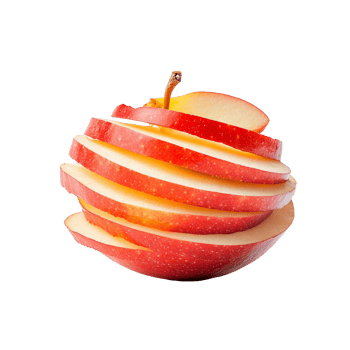 A crisp red apple is meticulously sliced in a spiral shape, revealing its pale interior and vibrant skin, sliced apple isolated on transparent background png
